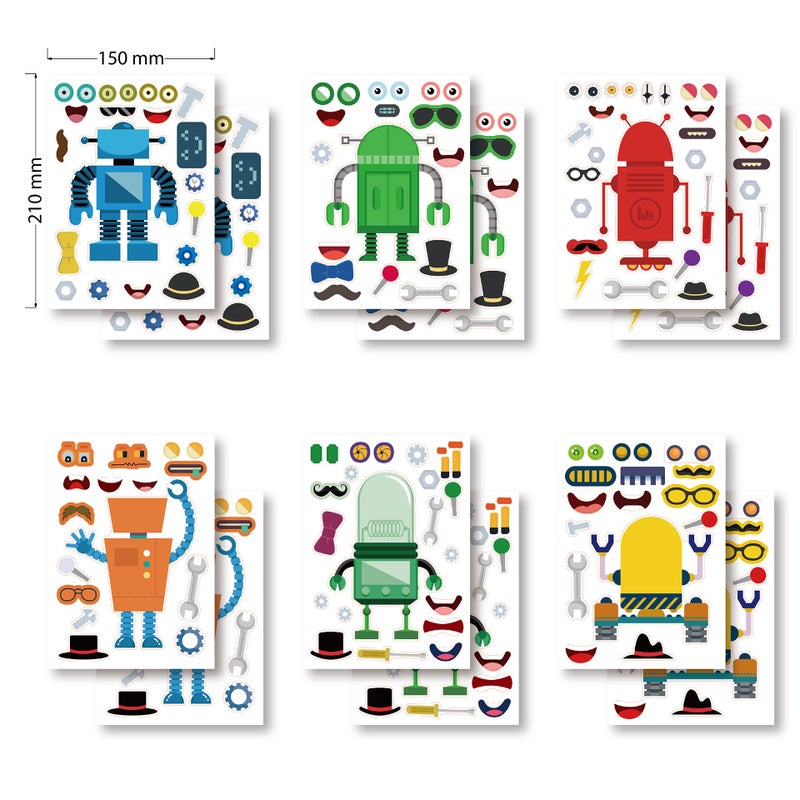 T-Antrix 24 Sheets Make Your Own Robot Stickers Make A Face Stickers for Kids Toddlers with Robots DIY Craft Stickers Kids Party Favor Supplies Crafts - Image 2